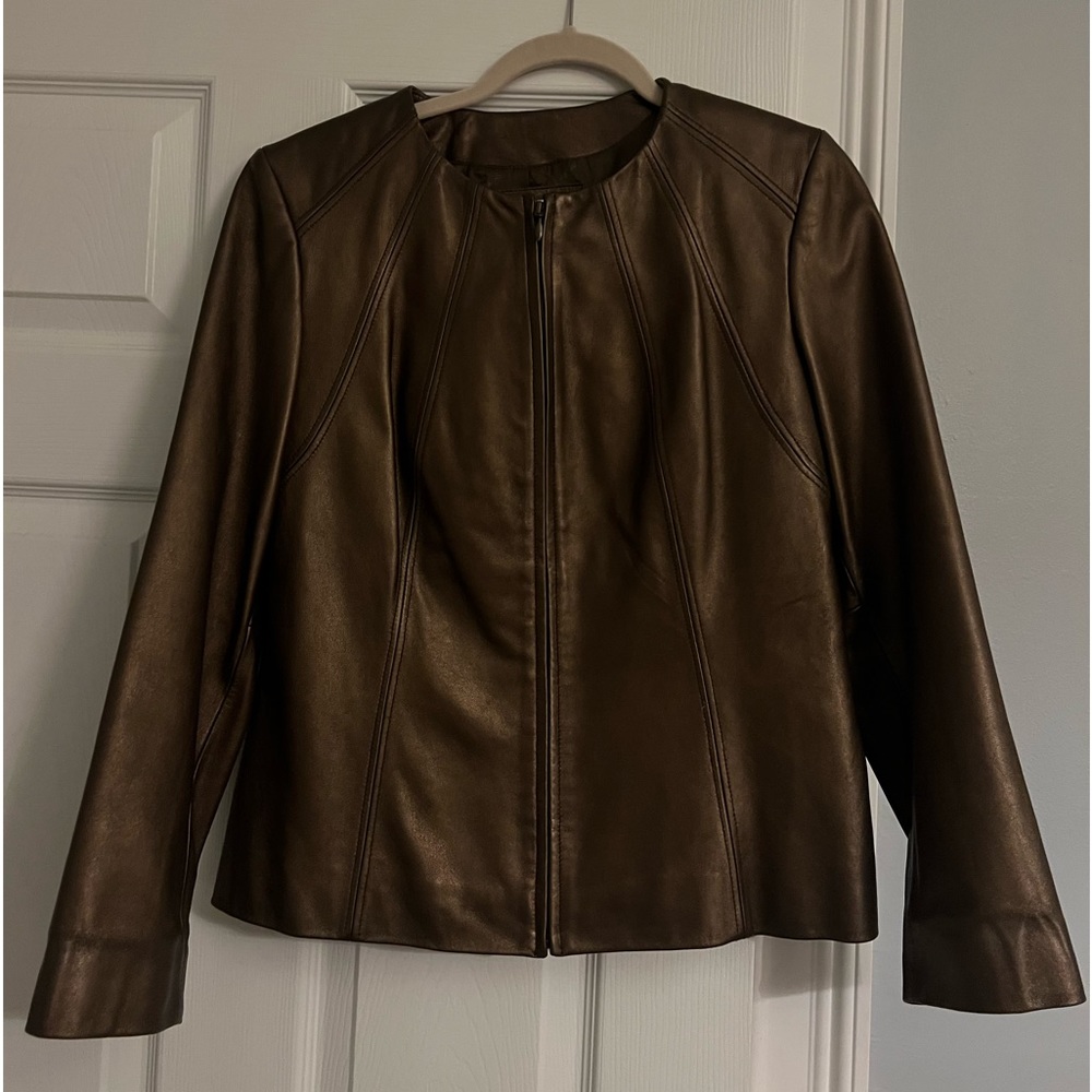 Vintage Metallic Shine Copper Brown Leather Slim Jacket